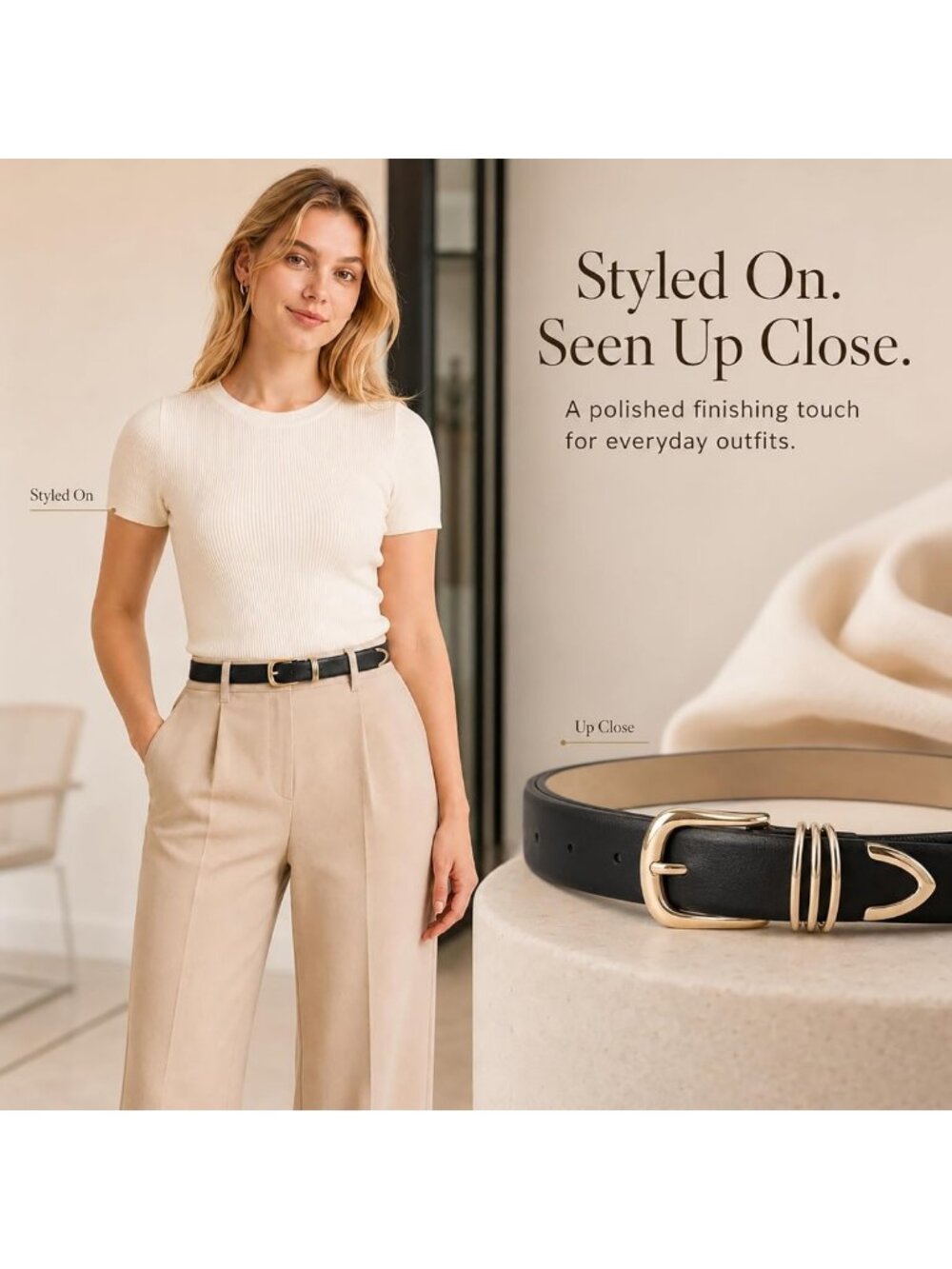 Stylish Women's Leather Belt with Metal Buckle - Trendy Waist Accessory for - Picture 3 of 6